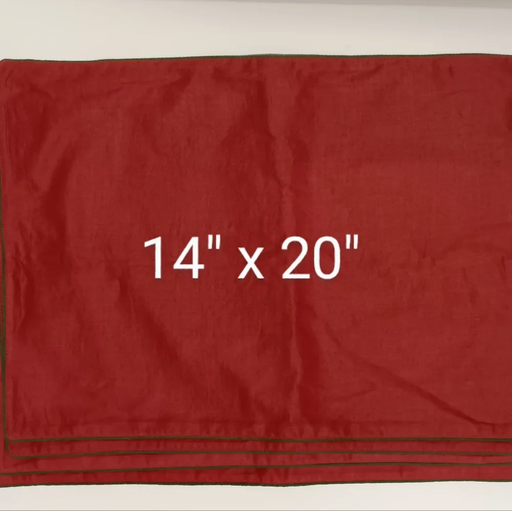 L'Objet Linen Placemats Set of 4 - Red w/ Green Piping